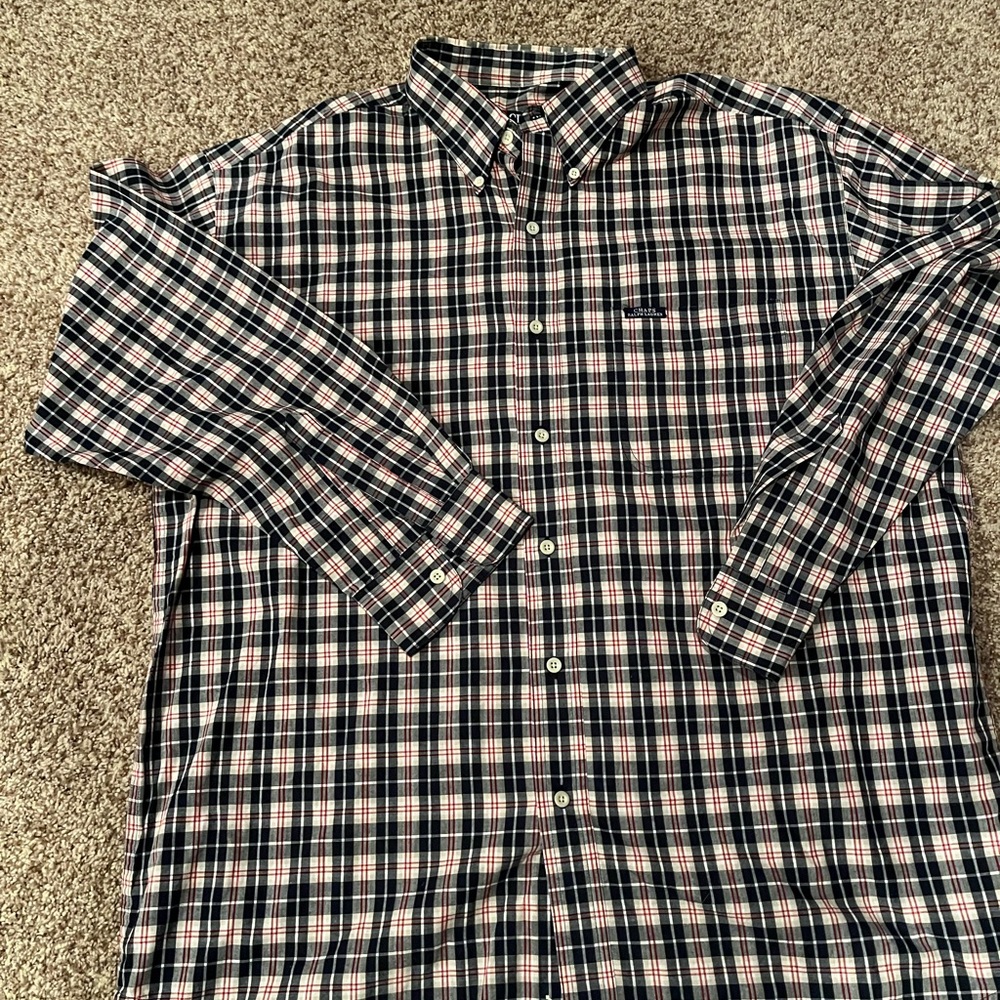 Men's Navy Blue, White and Red Checkered Shirt